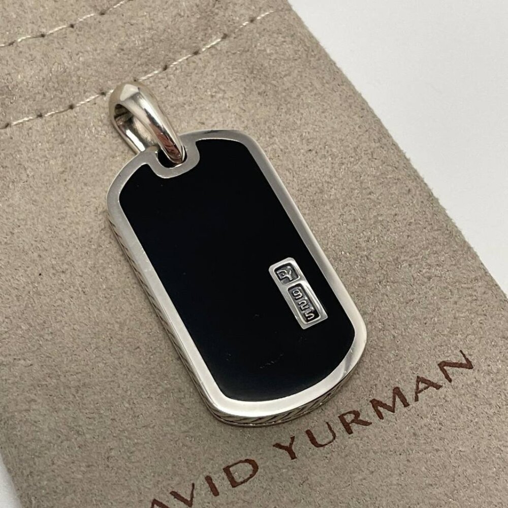 Authentic David Yurman Men's Pendant Black Onyx and Sterling Silver Dog Tag